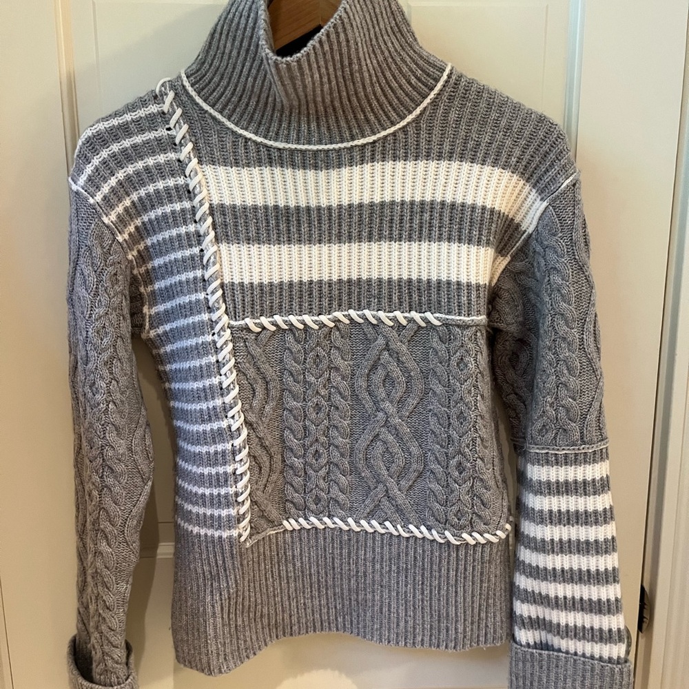 Jonathan Simkhai Gray and White Turtleneck Sweater